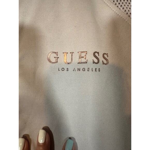 Guess Pink & Rose Gold Logo Long Sleeve Mock Neck Full Zip Jacket Women Sz M - Picture 3 of 12